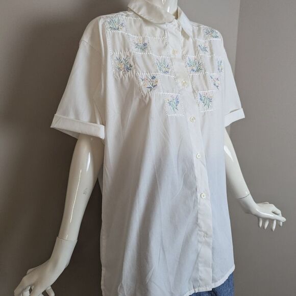 Vintage Juli Embroidered Floral Blouse White Button Up Size Large - Picture 7 of 10